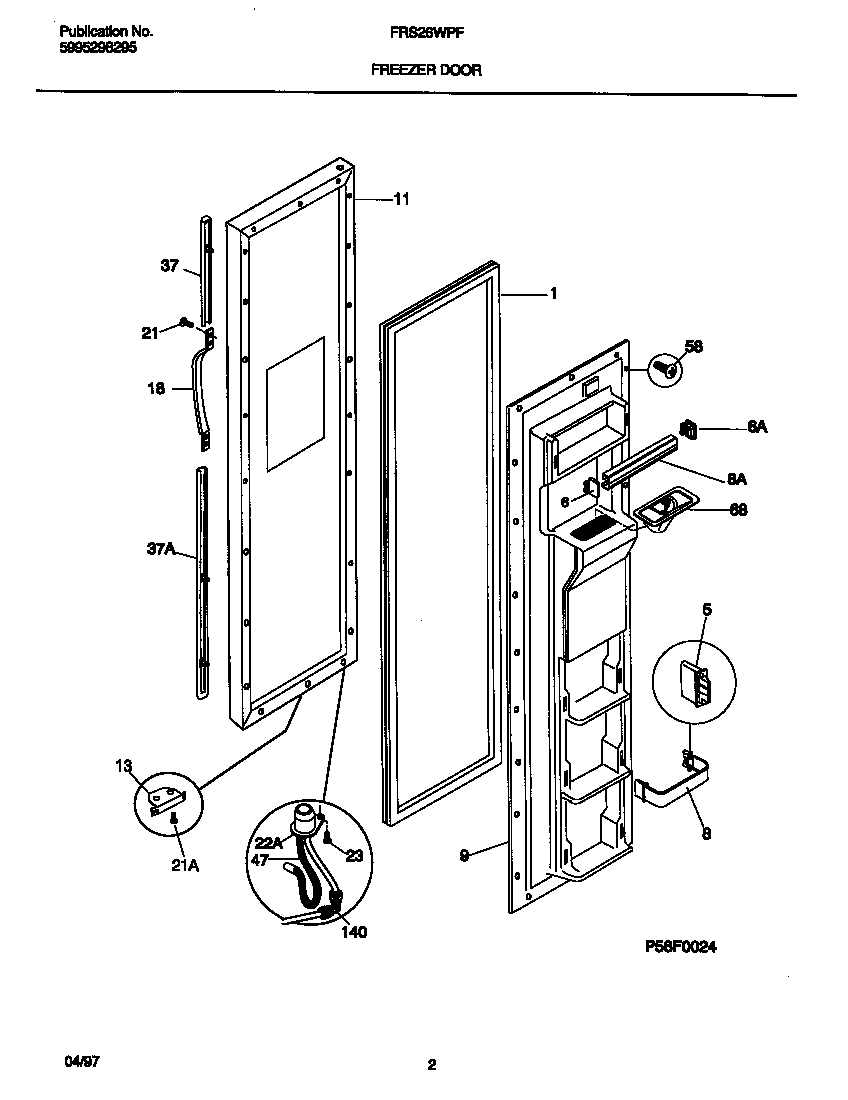 Frigidaire FRS26WPFW0 freezer door diagram