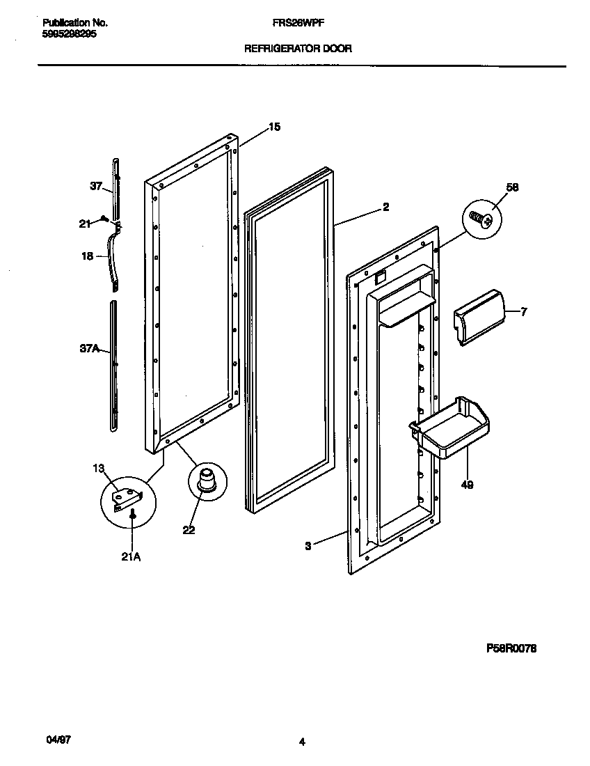 Frigidaire FRS26WPFW0 refrigerator door diagram