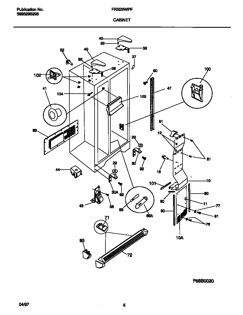 Frigidaire FRS26WPFW0 cabinet diagram