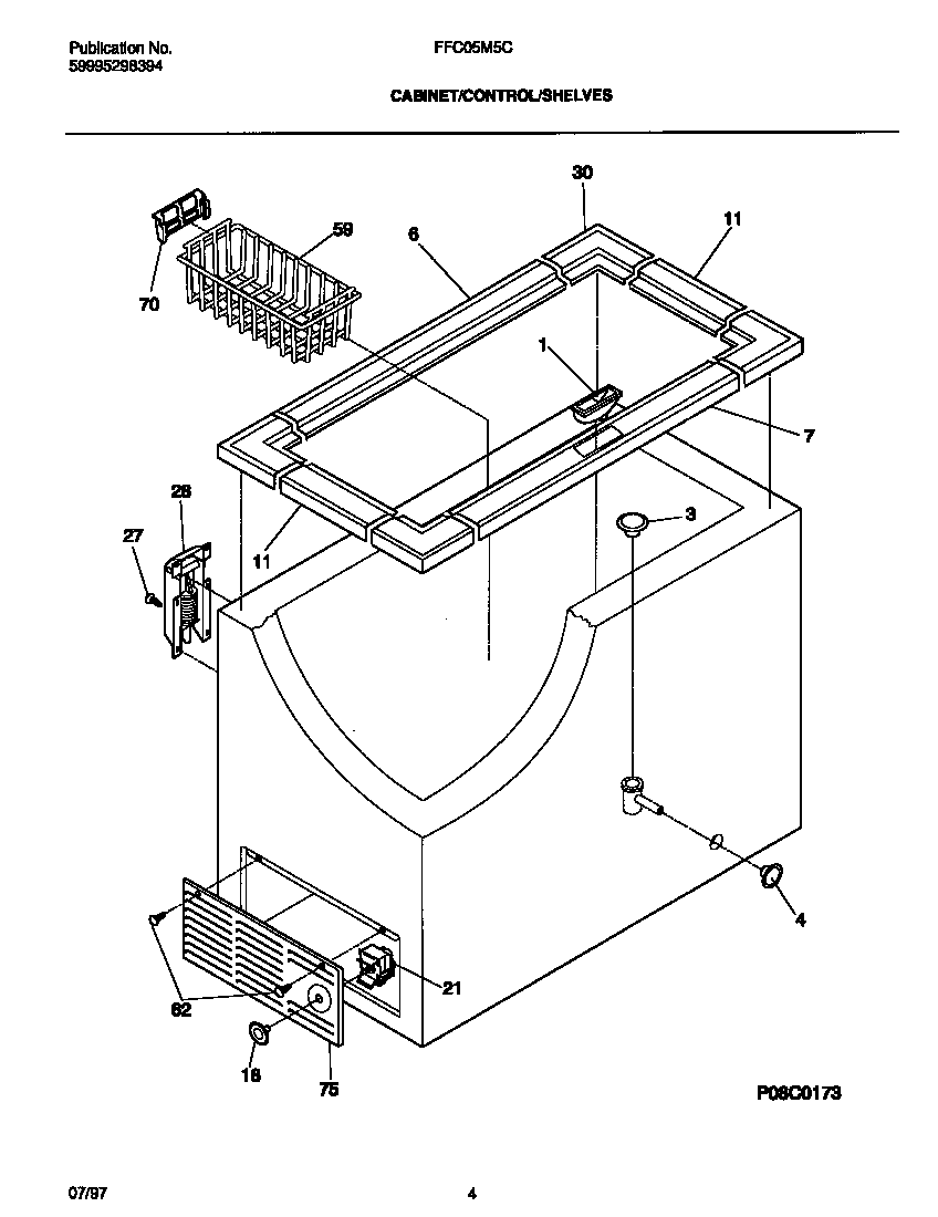 Frigidaire FFC05M5CW3 cabinet/control/shelves diagram