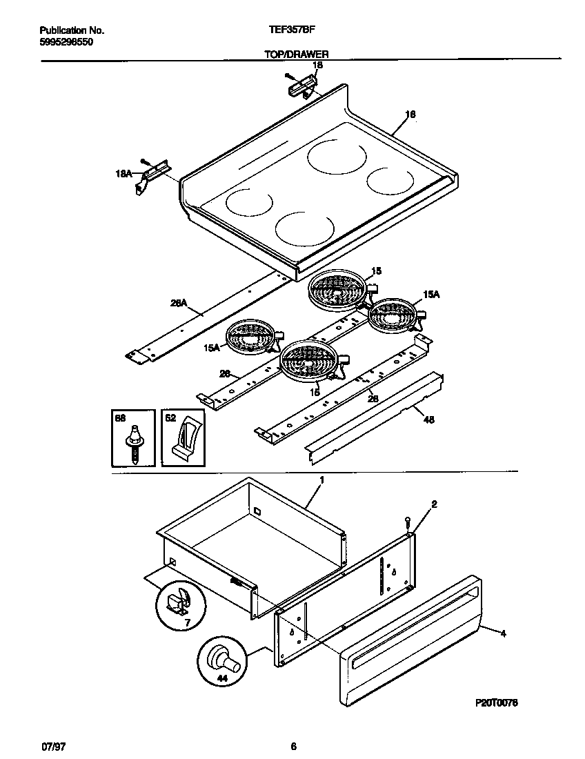 Tappan TEF357BFDB top/drawer diagram