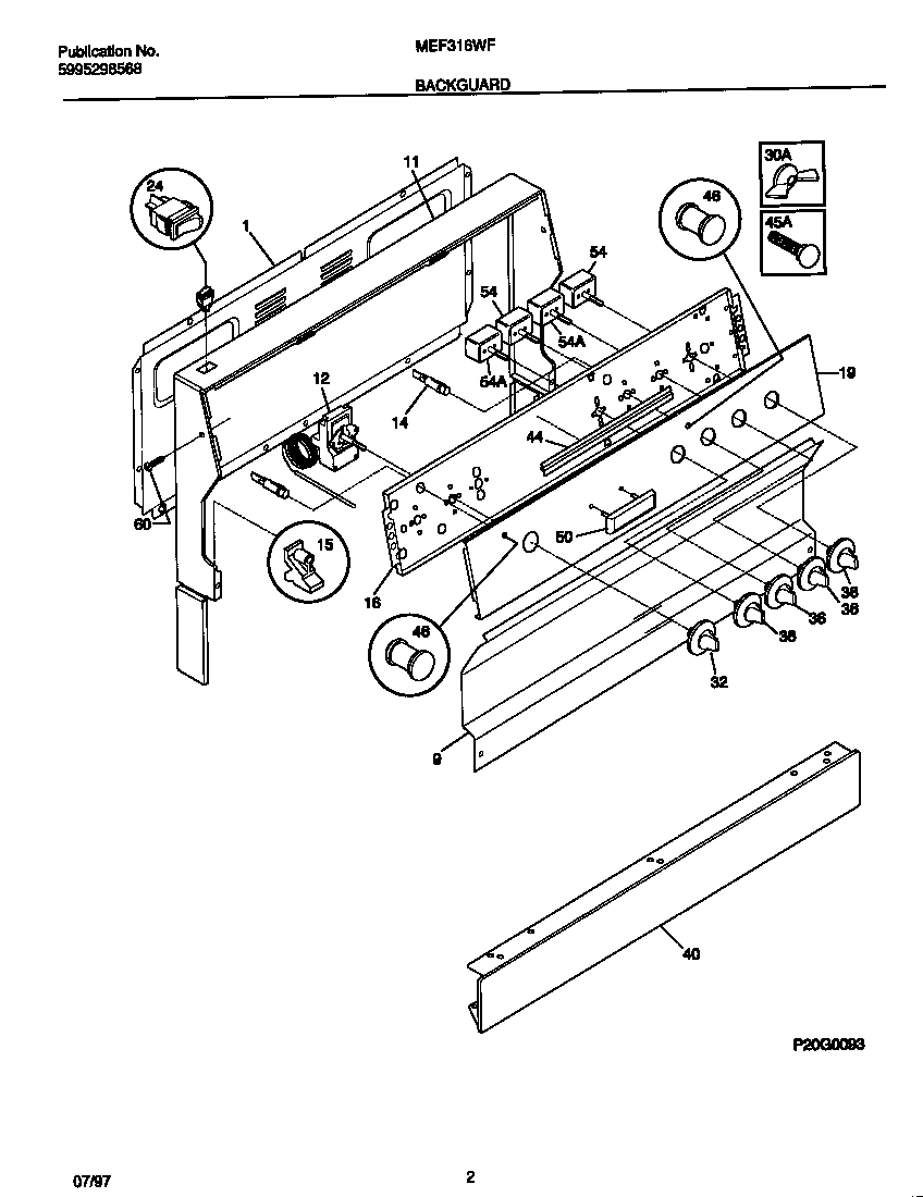 Universal/Multiflex (Frigidaire) MEF316WFSB backguard diagram