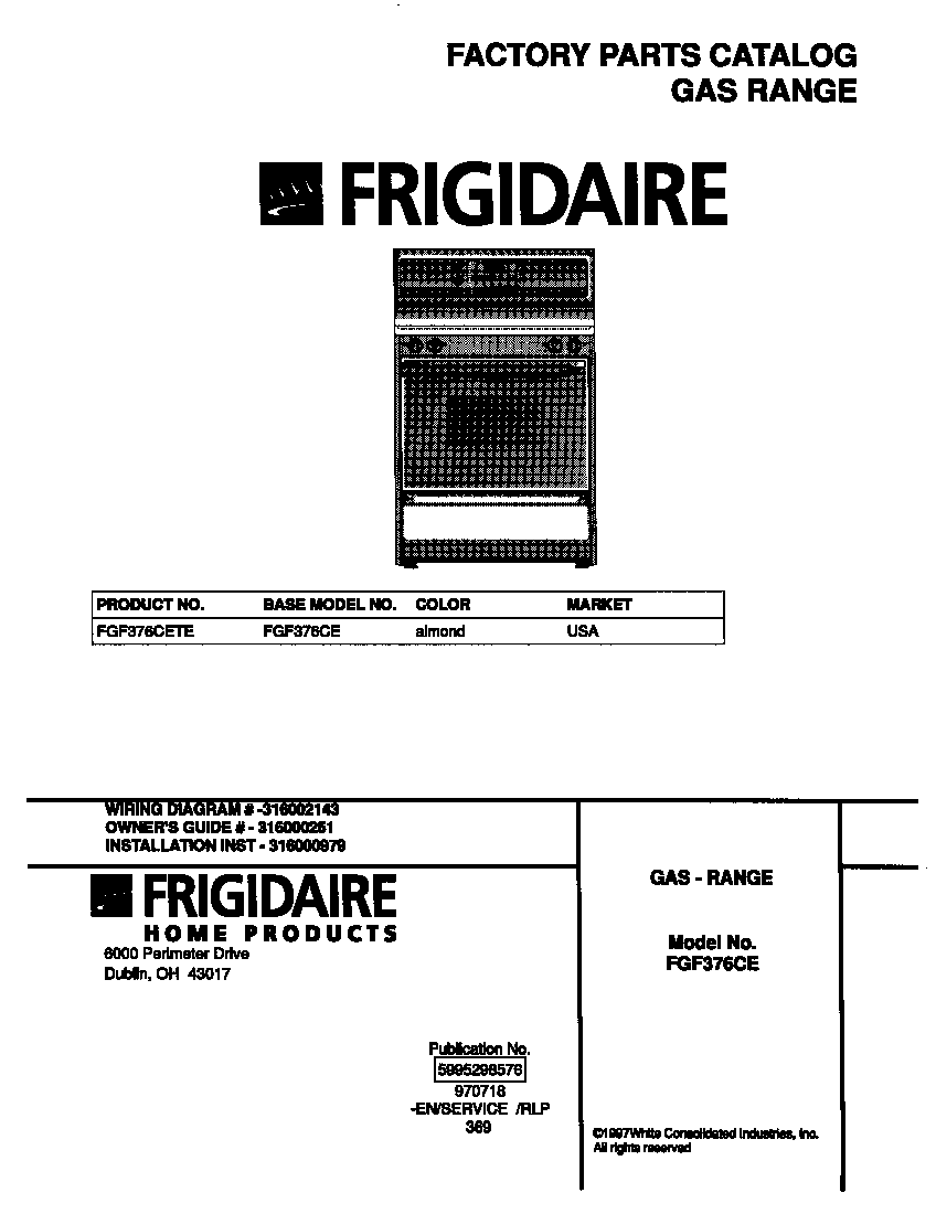 Frigidaire FGF376CETE cover diagram