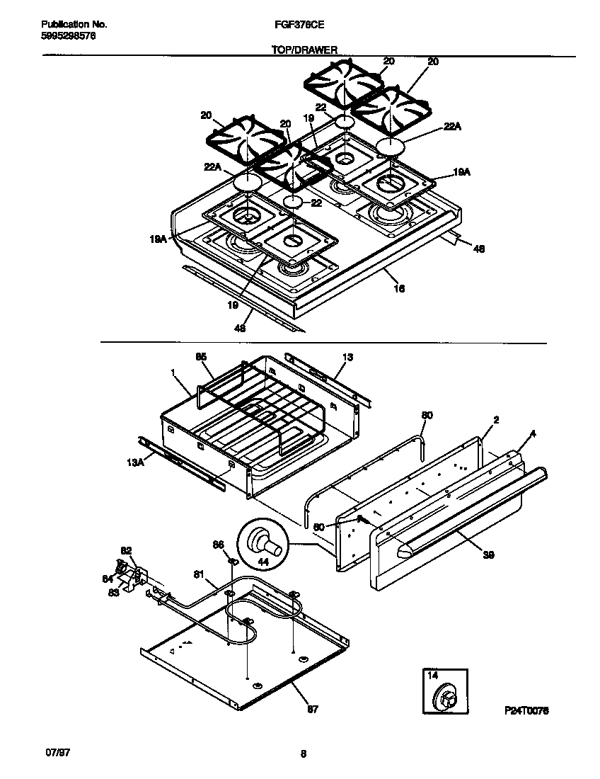 Frigidaire FGF376CETE top/drawer diagram
