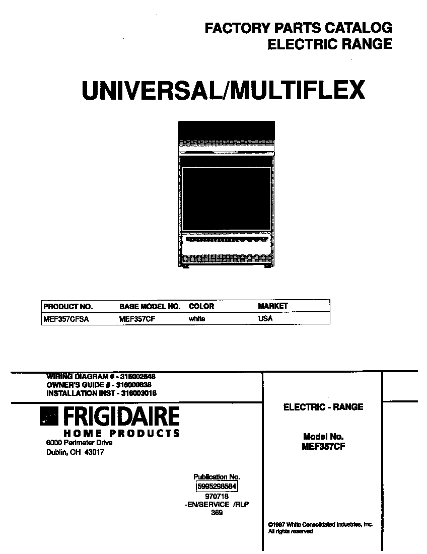 Universal/Multiflex (Frigidaire) MEF357CFSA cover diagram