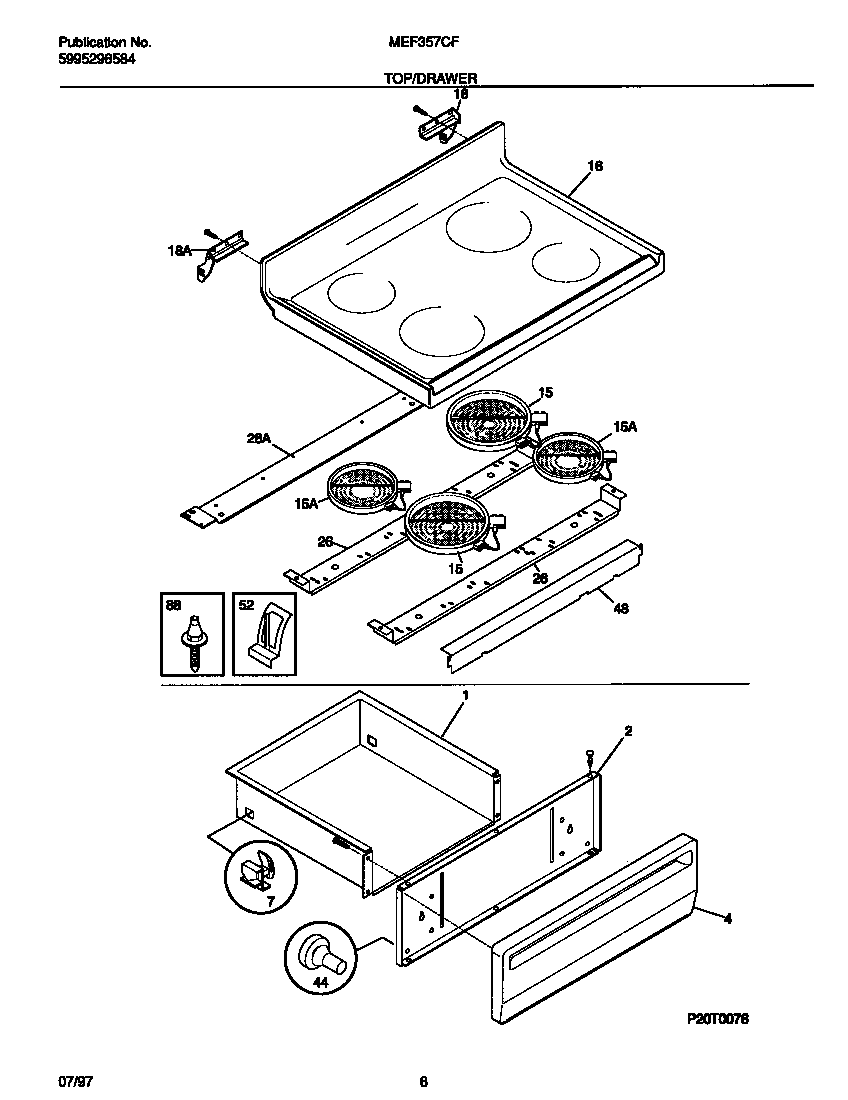 Universal/Multiflex (Frigidaire) MEF357CFSA top/drawer diagram