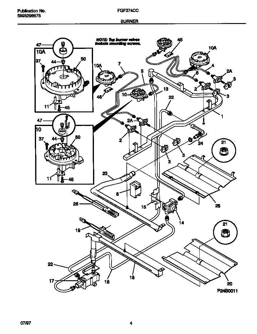Frigidaire FGF374CCBF burner diagram