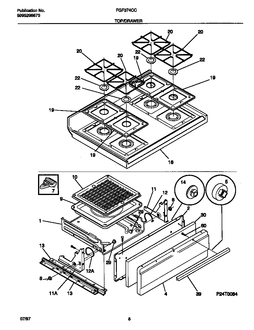 Frigidaire FGF374CCBF top/drawer diagram