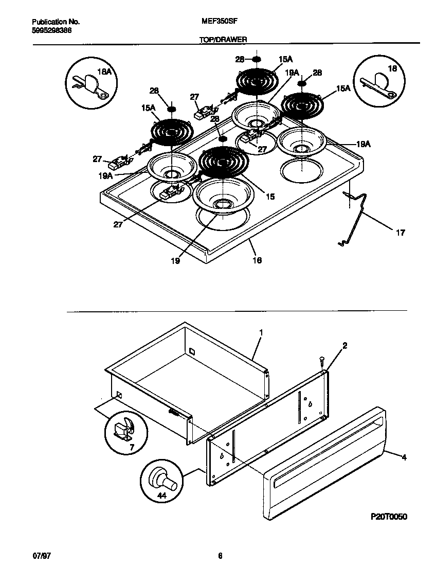 Universal/Multiflex (Frigidaire) MEF350SFDA top/drawer diagram