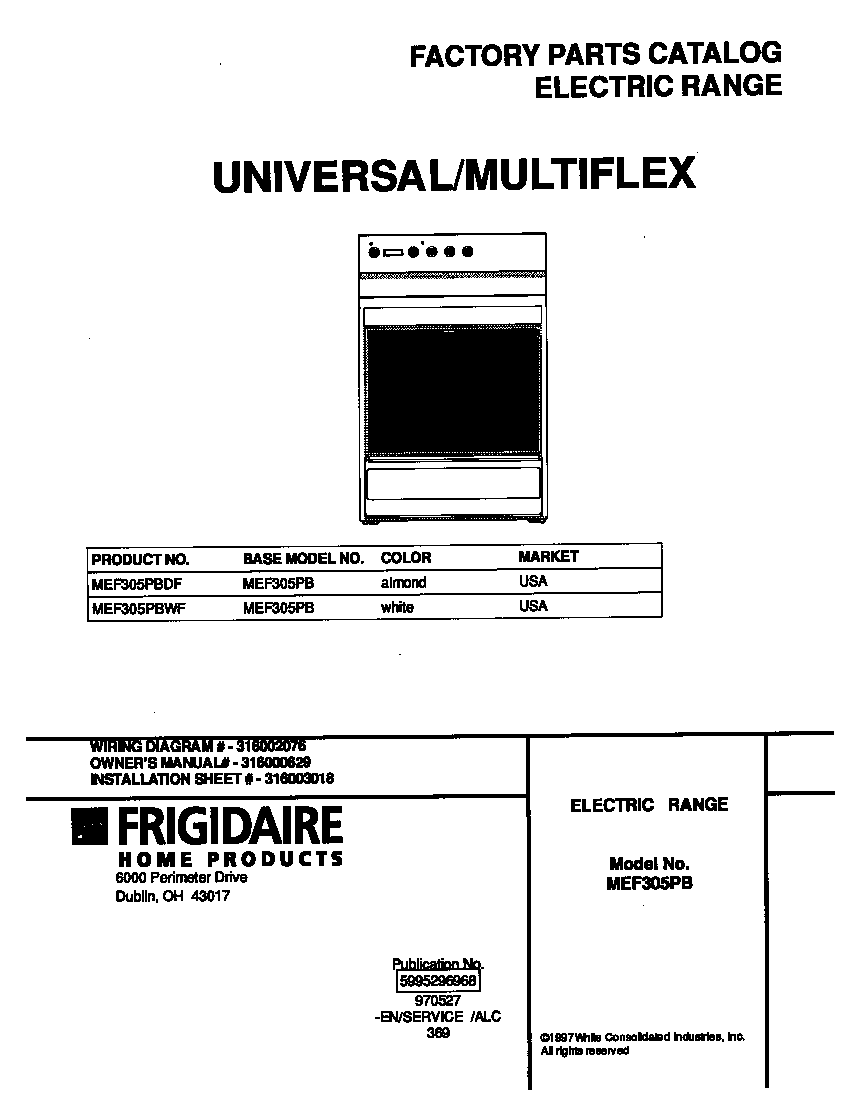 Universal/Multiflex (Frigidaire) MEF305PBDF cover diagram