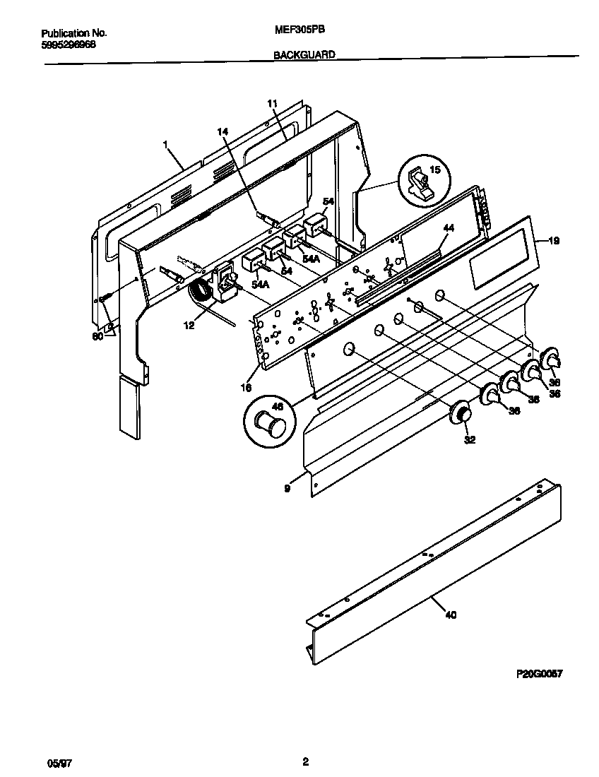 Universal/Multiflex (Frigidaire) MEF305PBDF backguard diagram