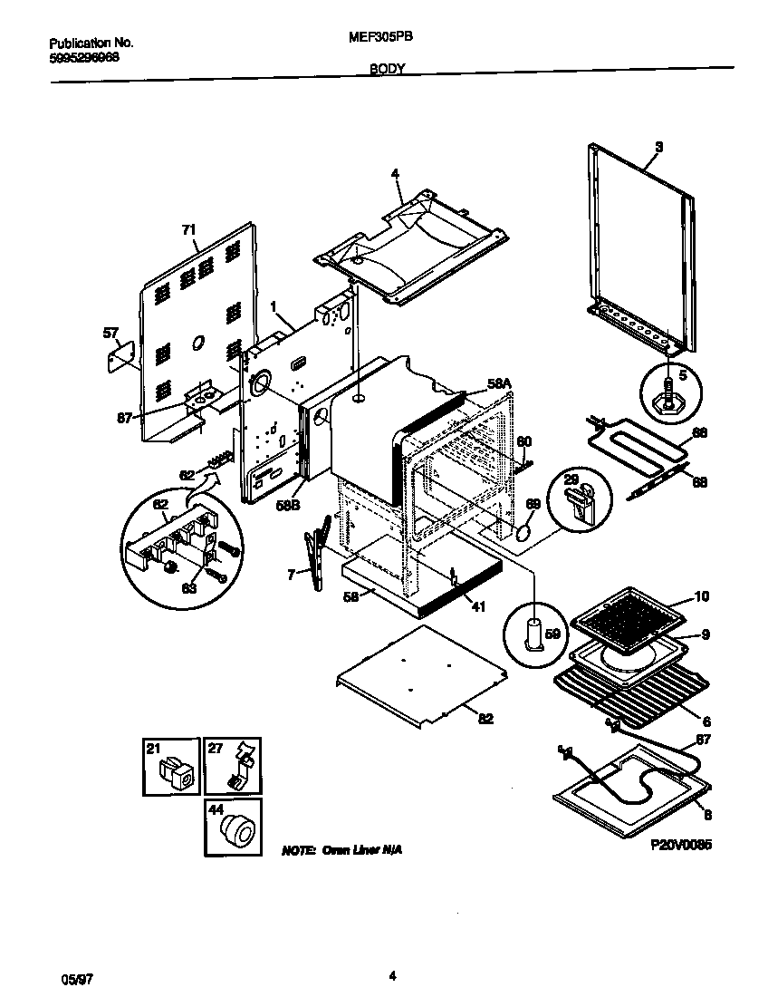 Universal/Multiflex (Frigidaire) MEF305PBDF body diagram