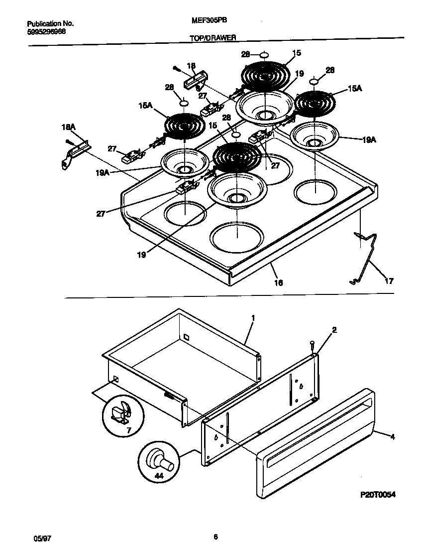 Universal/Multiflex (Frigidaire) MEF305PBDF top/drawer diagram