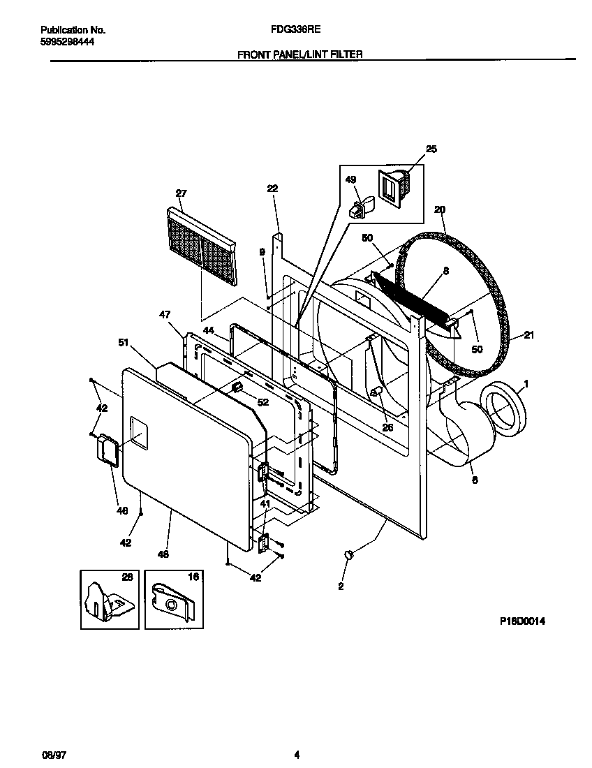 Frigidaire FDG336RES1 front panel/lint filter diagram