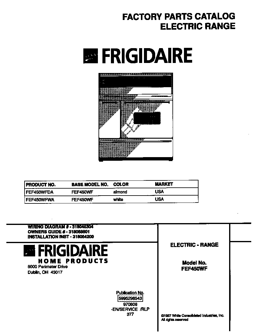 Frigidaire FEF450WFWA cover diagram