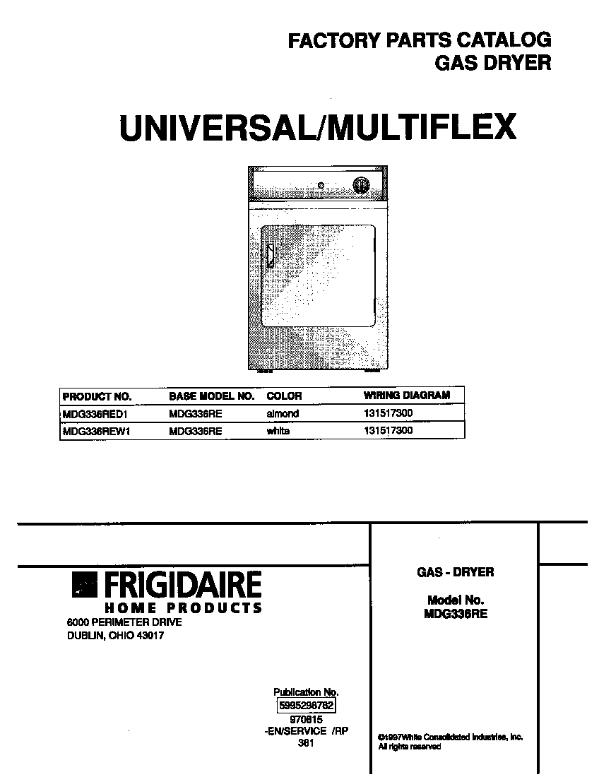 Universal/Multiflex (Frigidaire) MDG336REW1 cover diagram