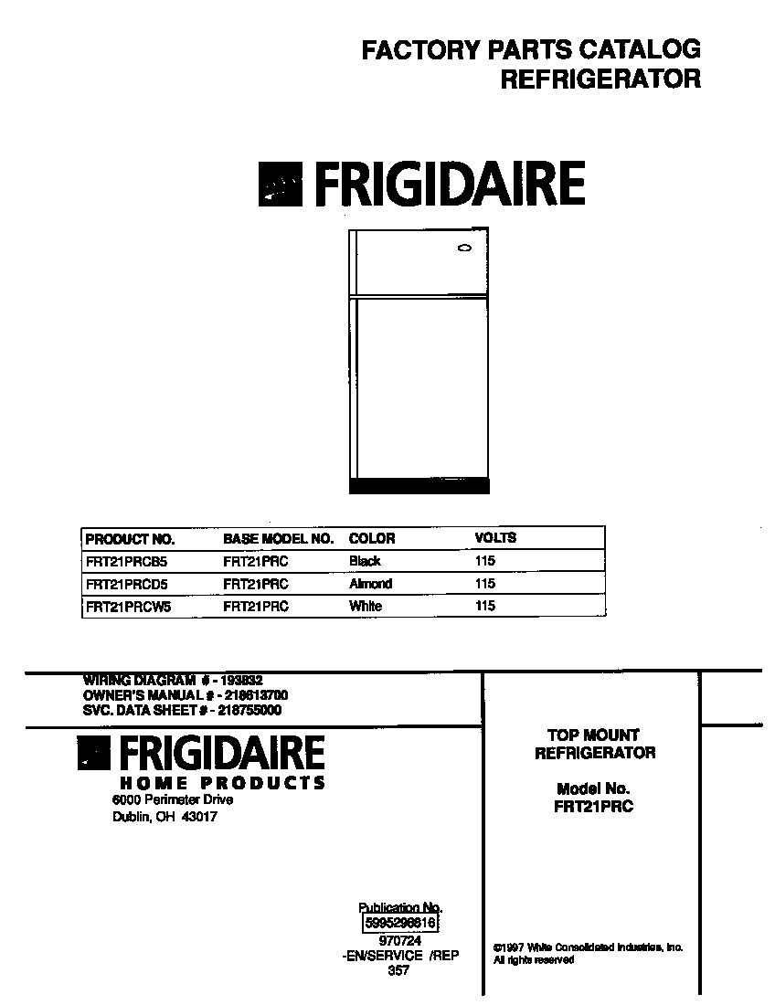 Frigidaire FRT21PRCD5 cover diagram