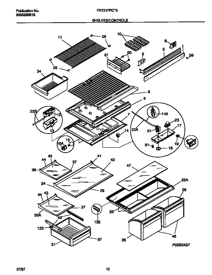 Frigidaire FRT21PRCD5 shelves/controls diagram