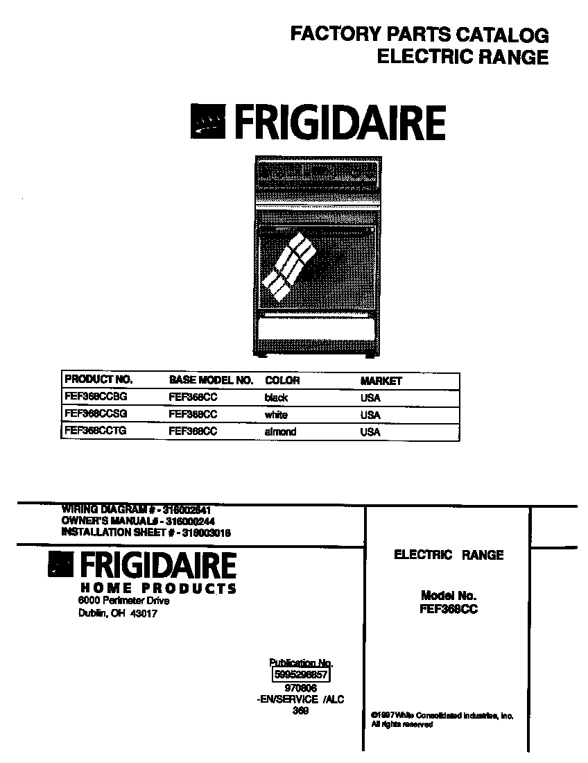 Frigidaire FEF368CCTG cover diagram