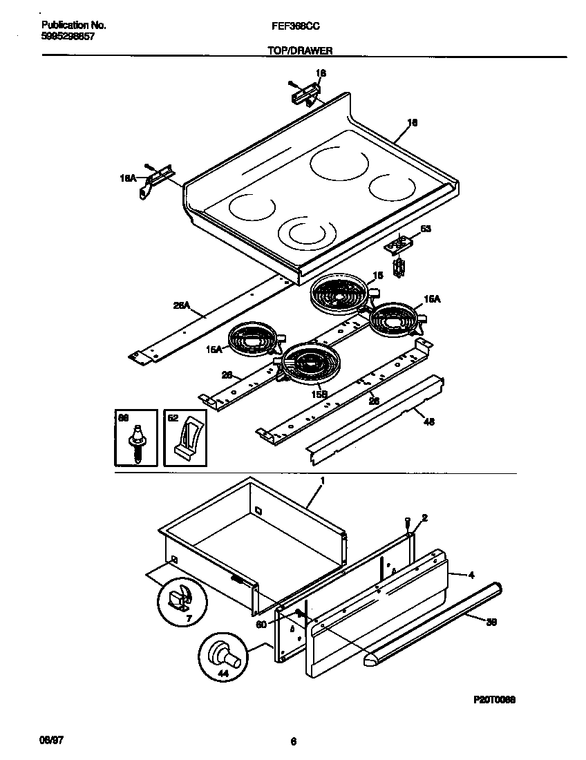 Frigidaire FEF368CCTG top/drawer diagram