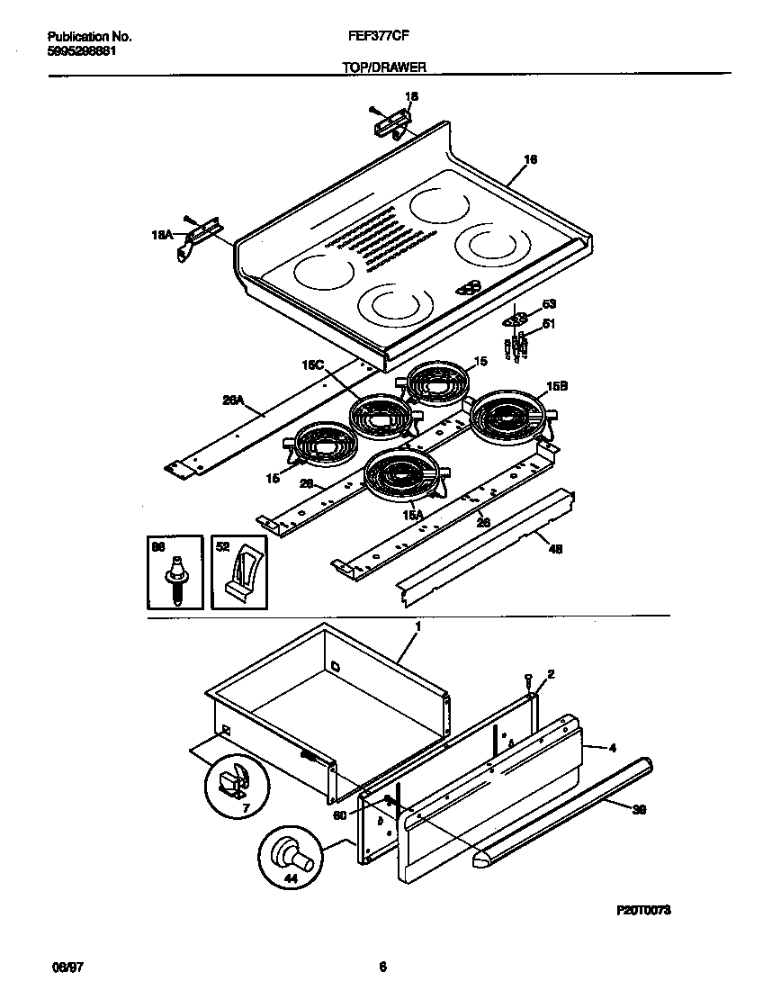 Frigidaire FEF377CFSB top/drawer diagram