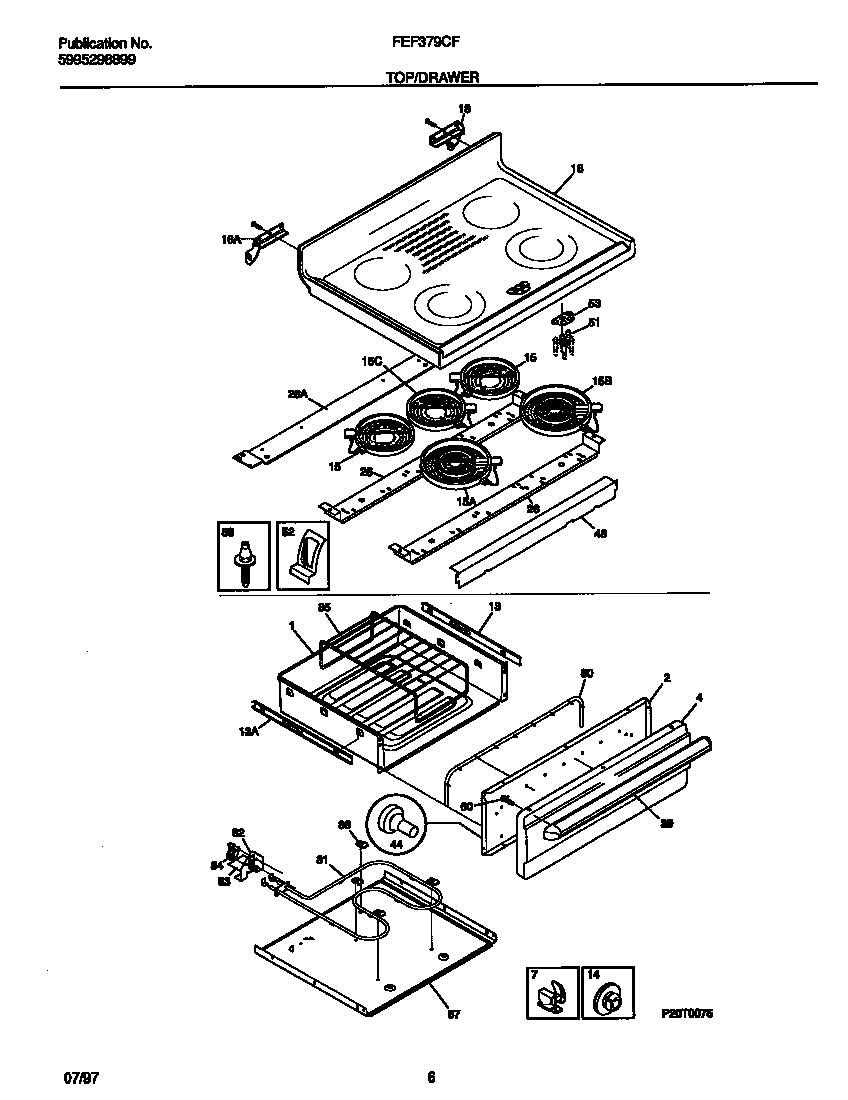 Frigidaire FEF379CFTB top/drawer diagram