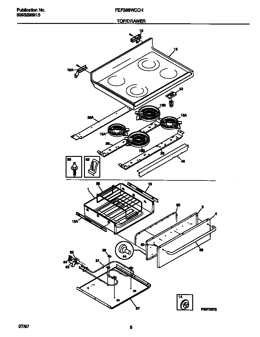 Frigidaire FEF388WCCH top/drawer diagram