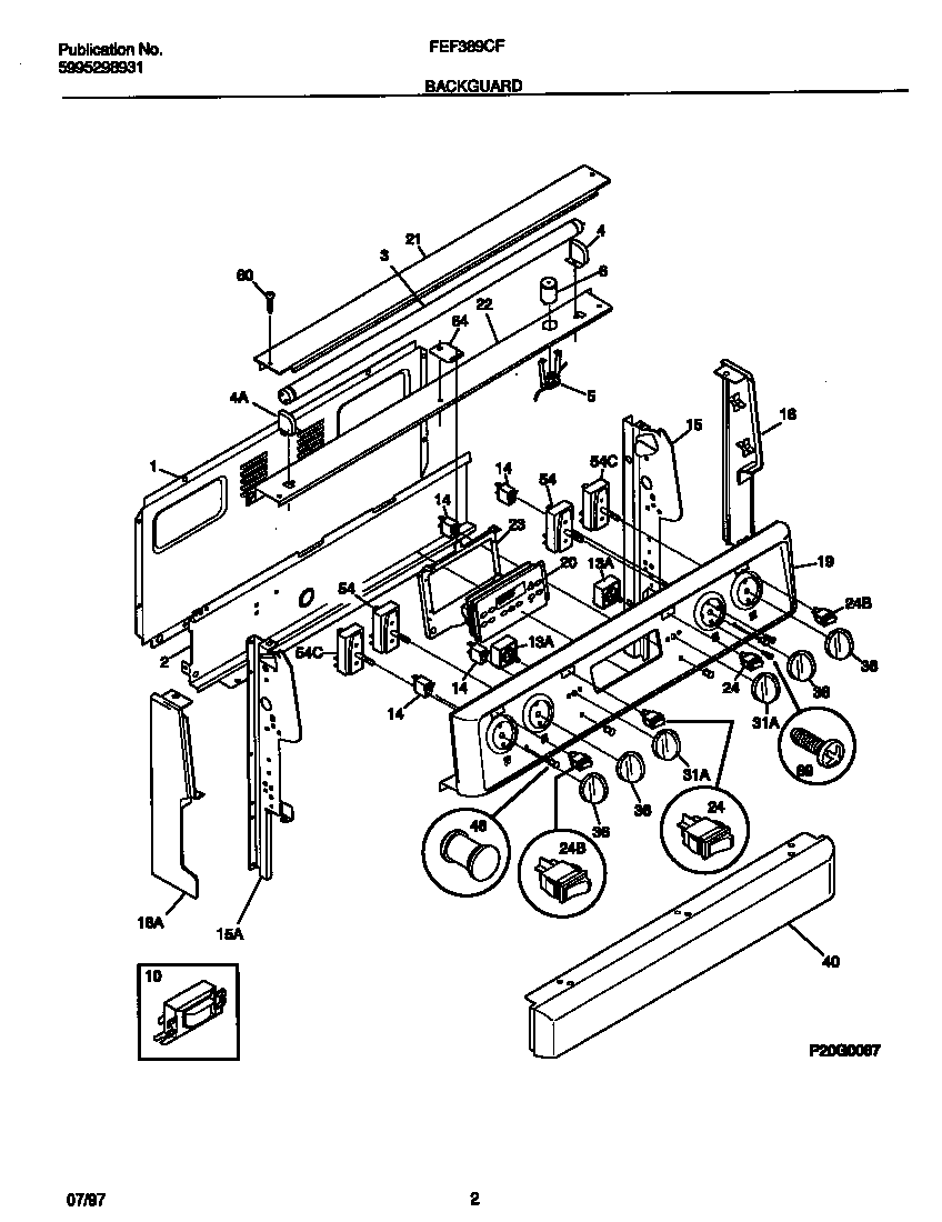 Frigidaire FEF389CFTB backguard diagram