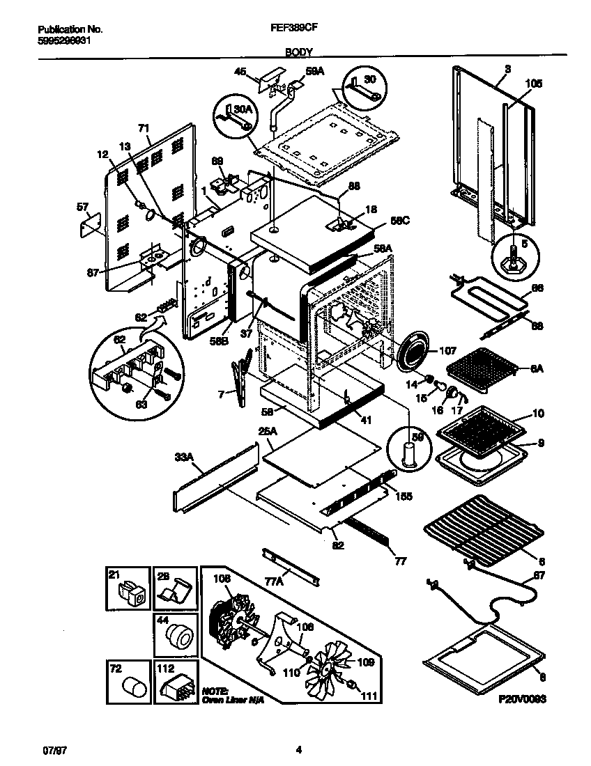 Frigidaire FEF389CFTB body diagram