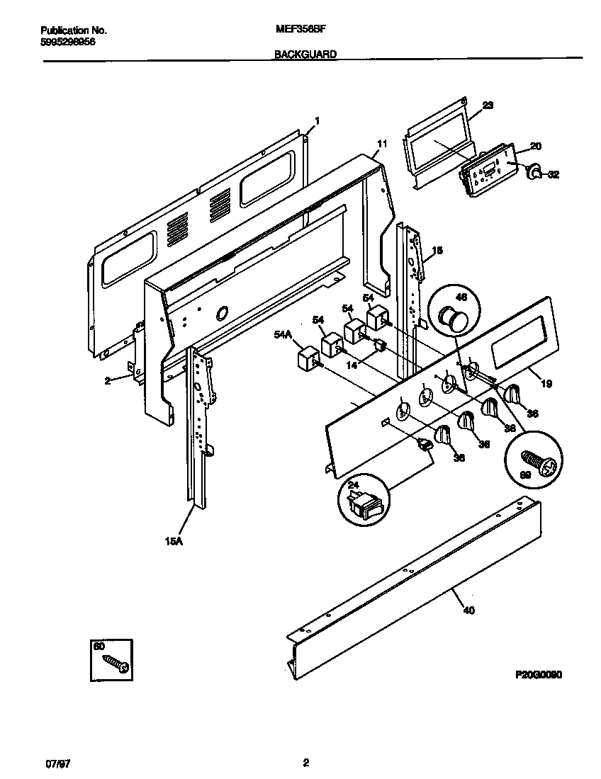 Universal/Multiflex (Frigidaire) MEF356BFDB backguard diagram
