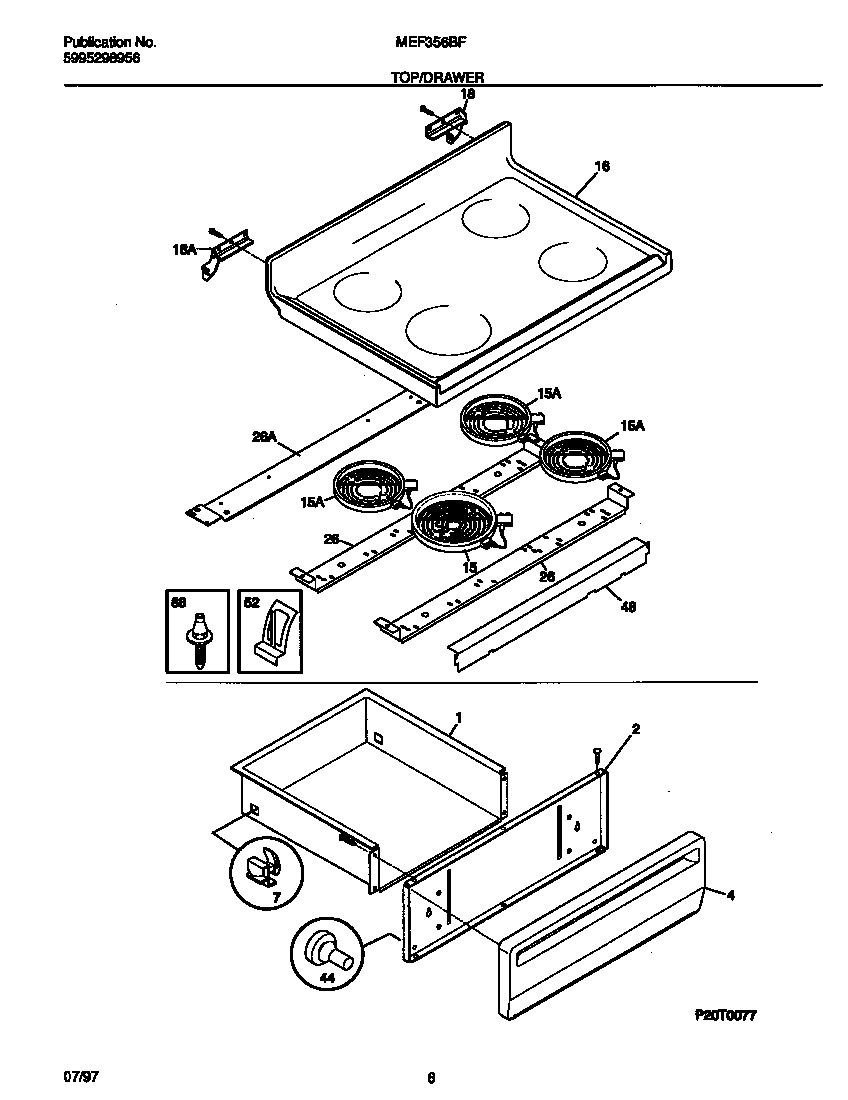 Universal/Multiflex (Frigidaire) MEF356BFDB top/drawer diagram