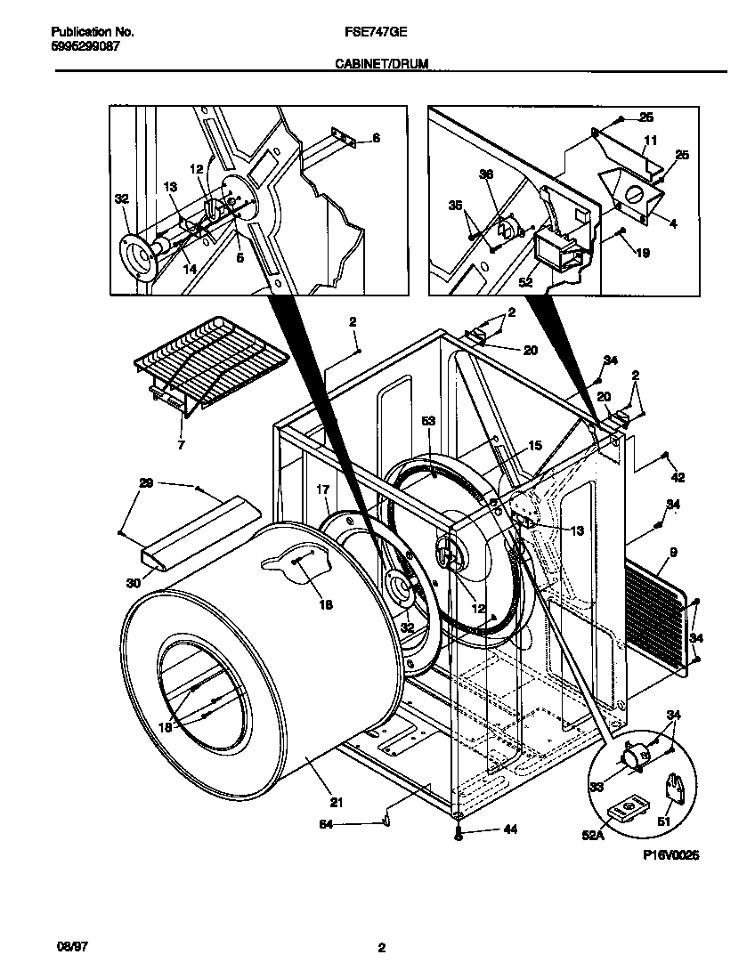 Frigidaire FSE747GES1 cabinet/drum diagram