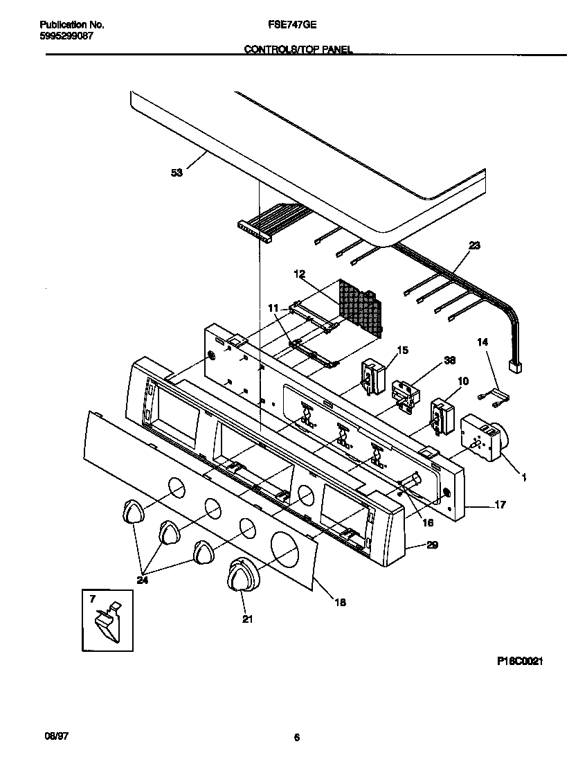 Frigidaire FSE747GES1 controls/top panel diagram