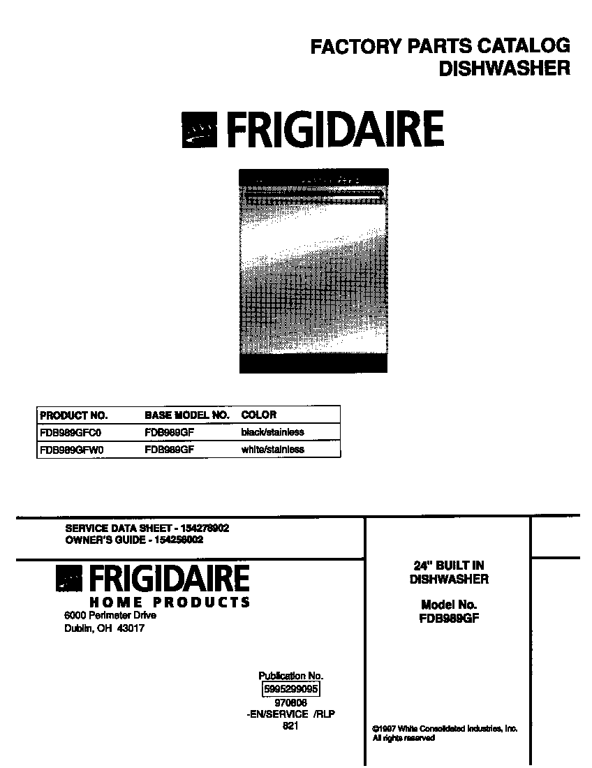 Frigidaire FDB989GFC0 cover diagram