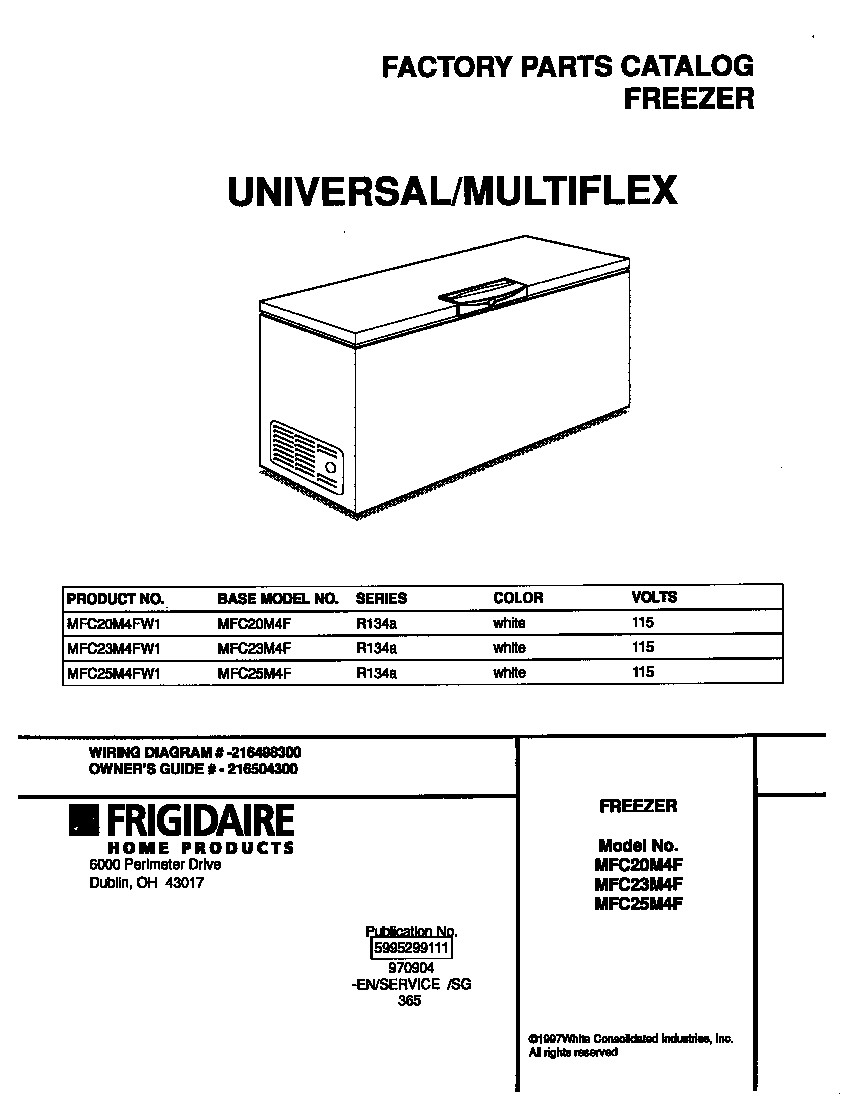 Universal/Multiflex (Frigidaire) MFC20M4FW1 cover diagram