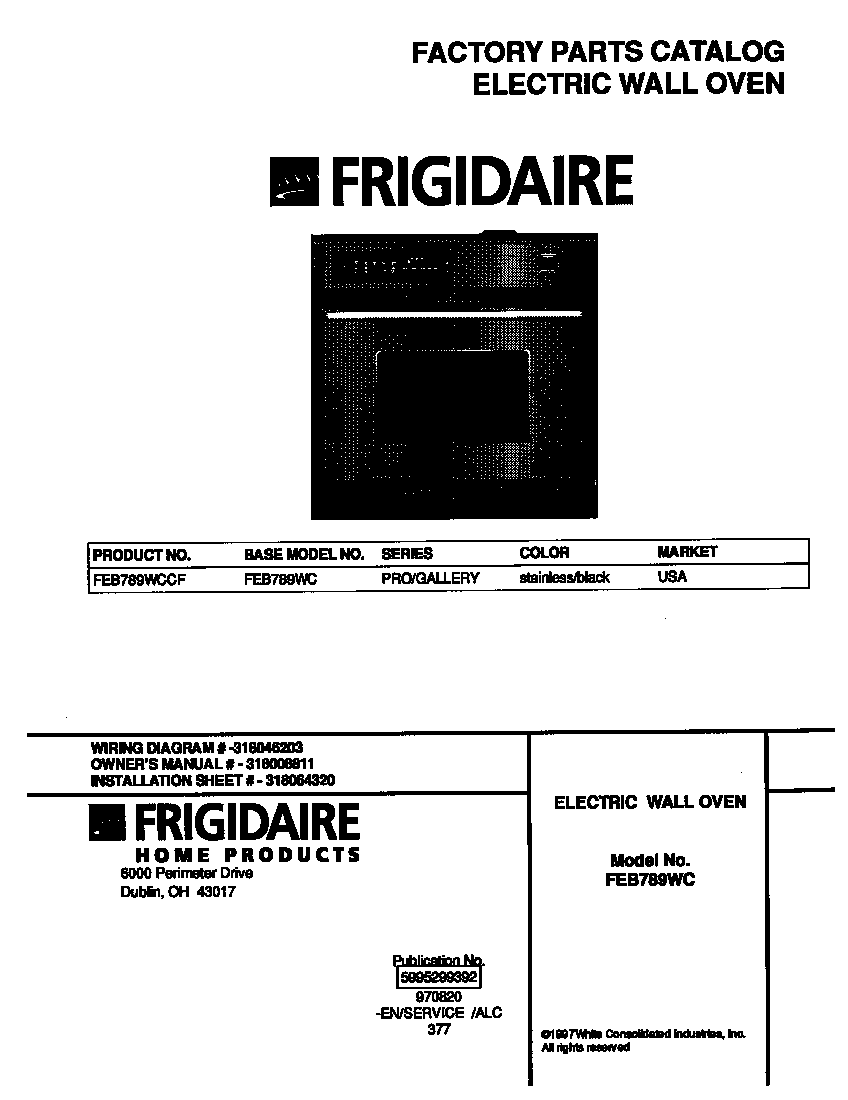 Frigidaire FEB789WCCF cover diagram