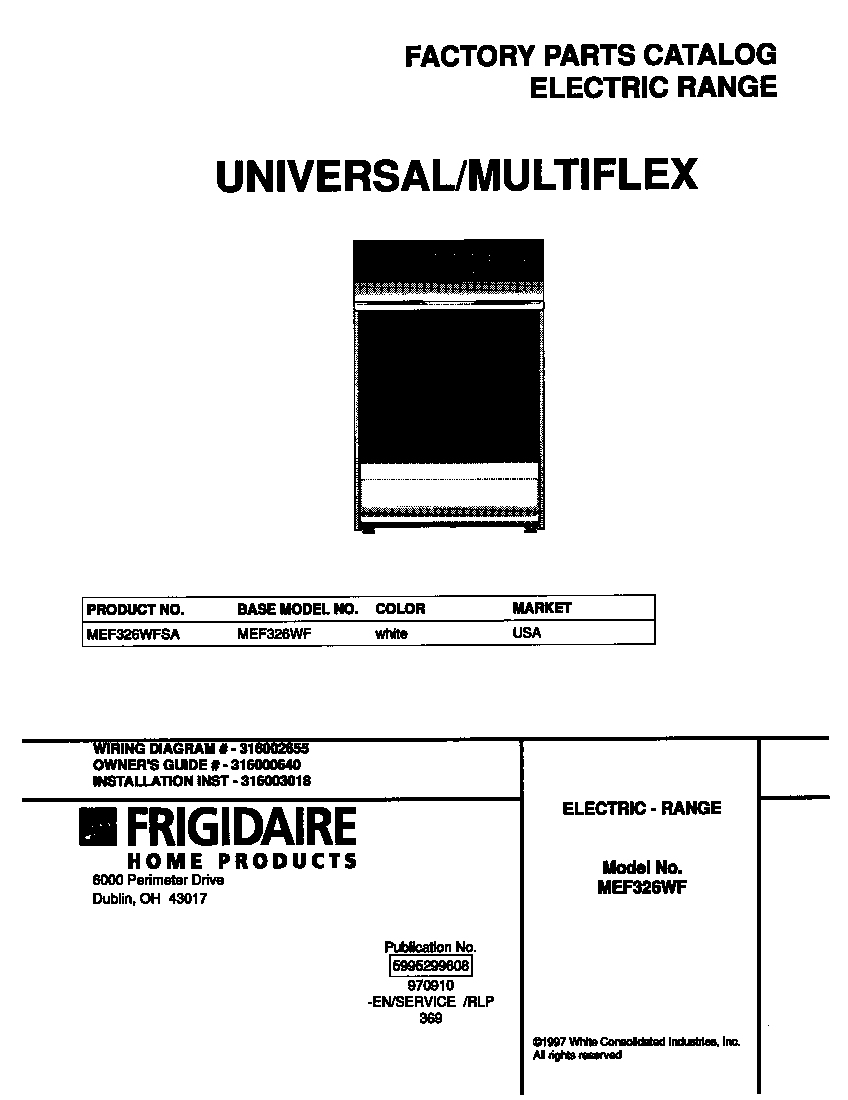 Universal/Multiflex (Frigidaire) MEF326WFSA cover diagram