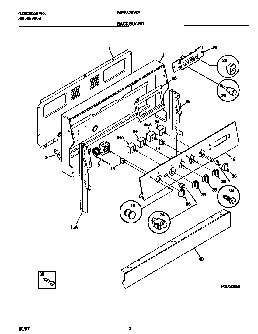 Universal/Multiflex (Frigidaire) MEF326WFSA backguard diagram