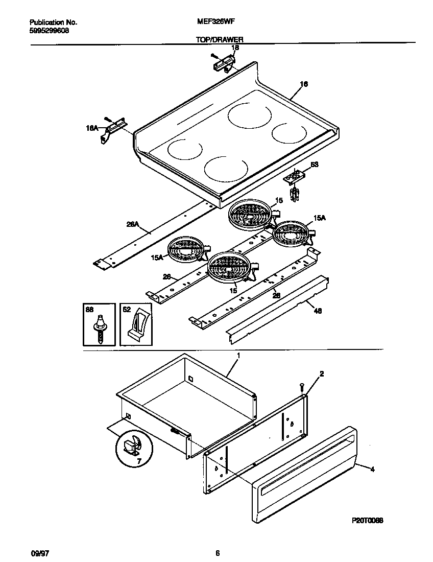 Universal/Multiflex (Frigidaire) MEF326WFSA top/drawer diagram