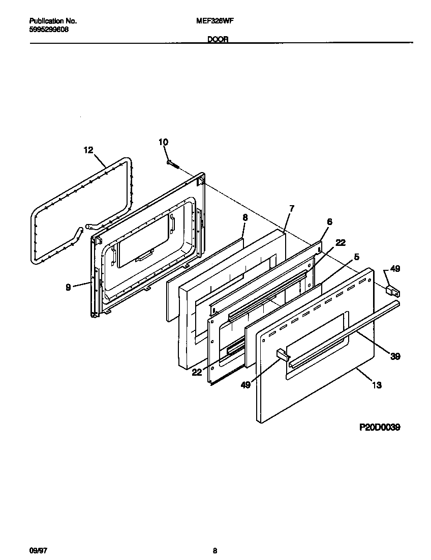 Universal/Multiflex (Frigidaire) MEF326WFSA door diagram