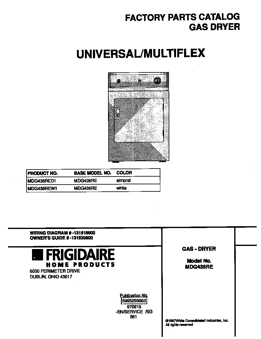 Universal/Multiflex (Frigidaire) MDG436REW1 cover diagram