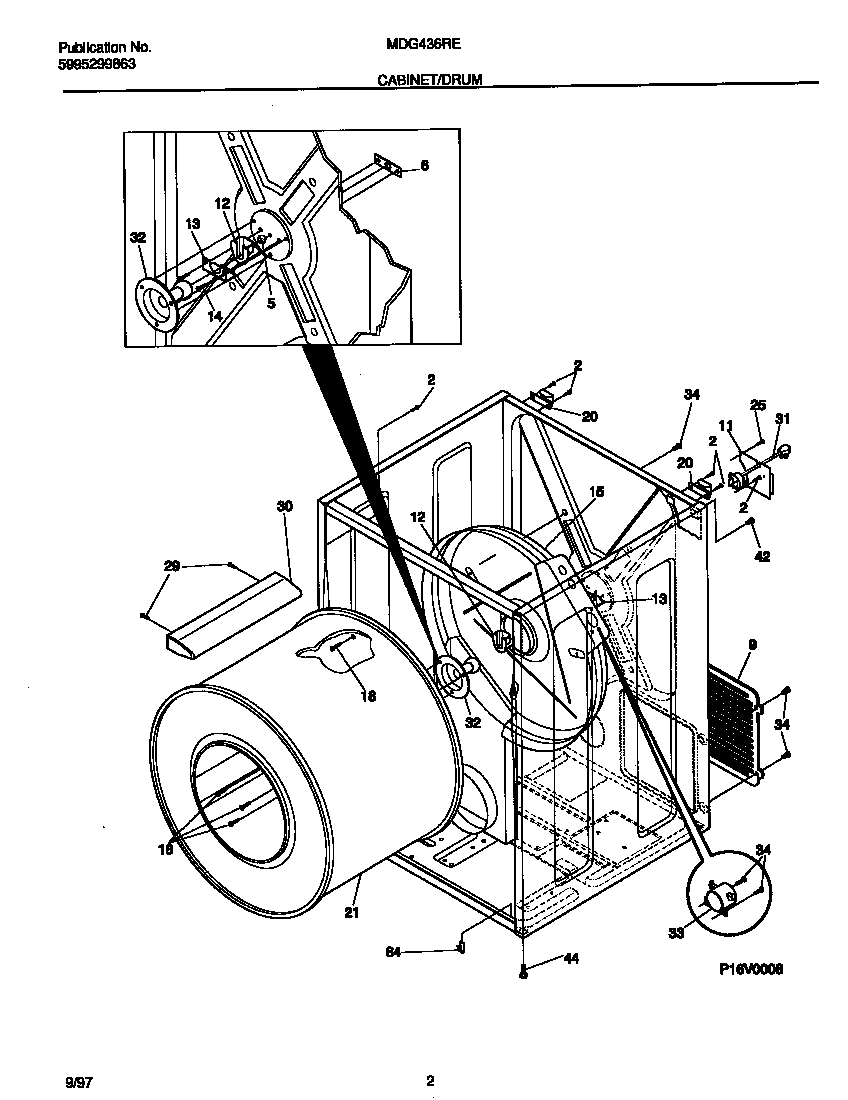 Universal/Multiflex (Frigidaire) MDG436REW1 cabinet/drum diagram