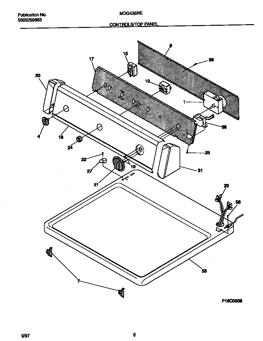 Universal/Multiflex (Frigidaire) MDG436REW1 controls/top panel diagram