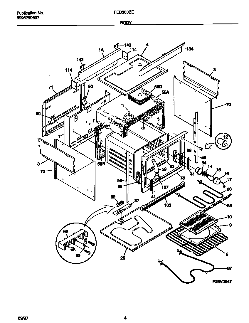Frigidaire FED300BEBC body diagram