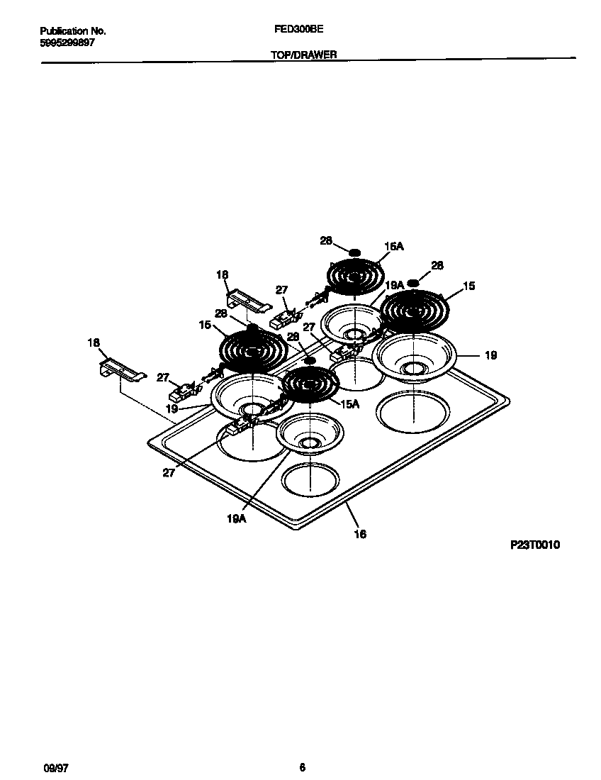 Frigidaire FED300BEBC top/drawer diagram