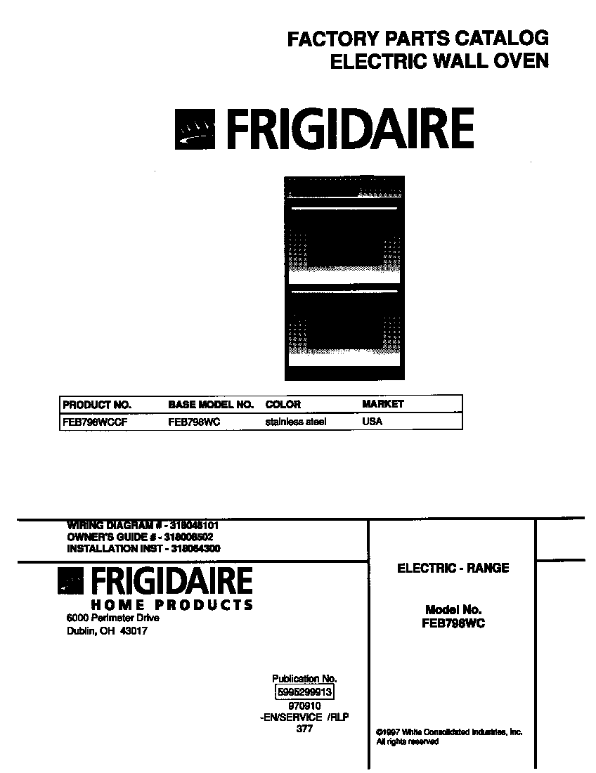 Frigidaire FEB798WCCF cover diagram