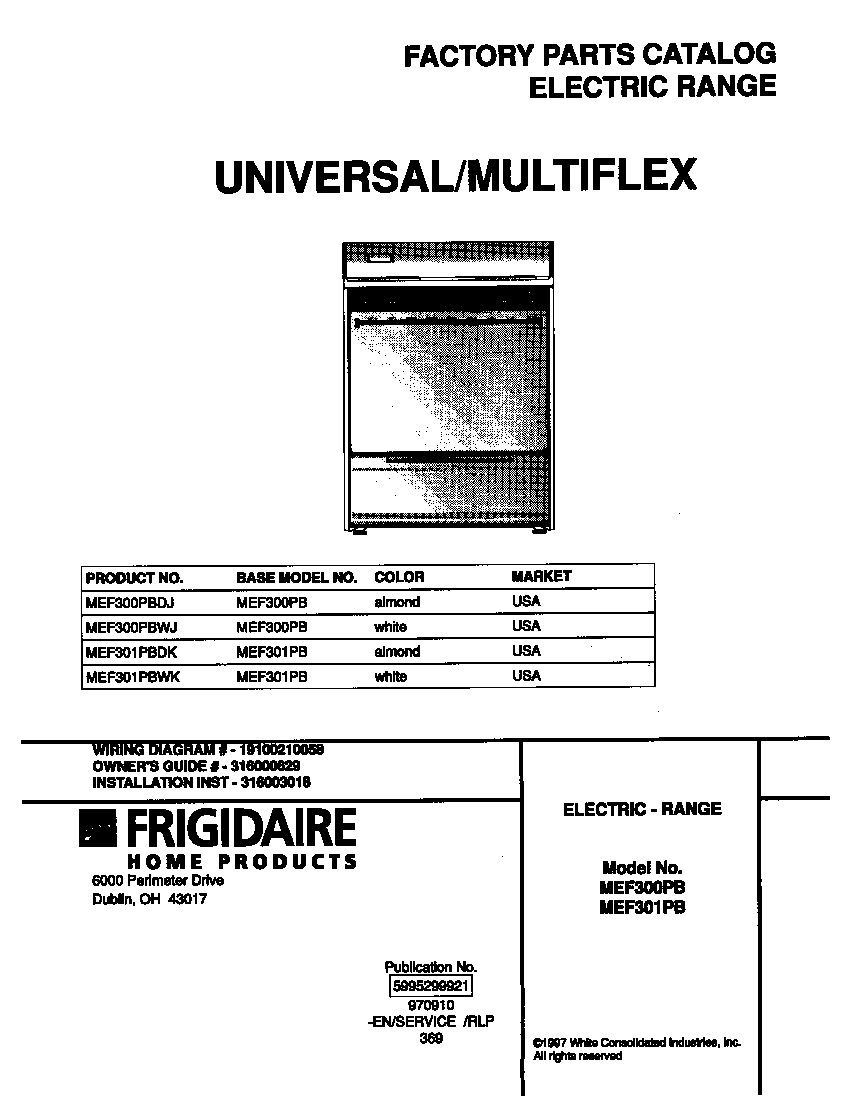 Universal/Multiflex (Frigidaire) MEF301PBWK cover diagram