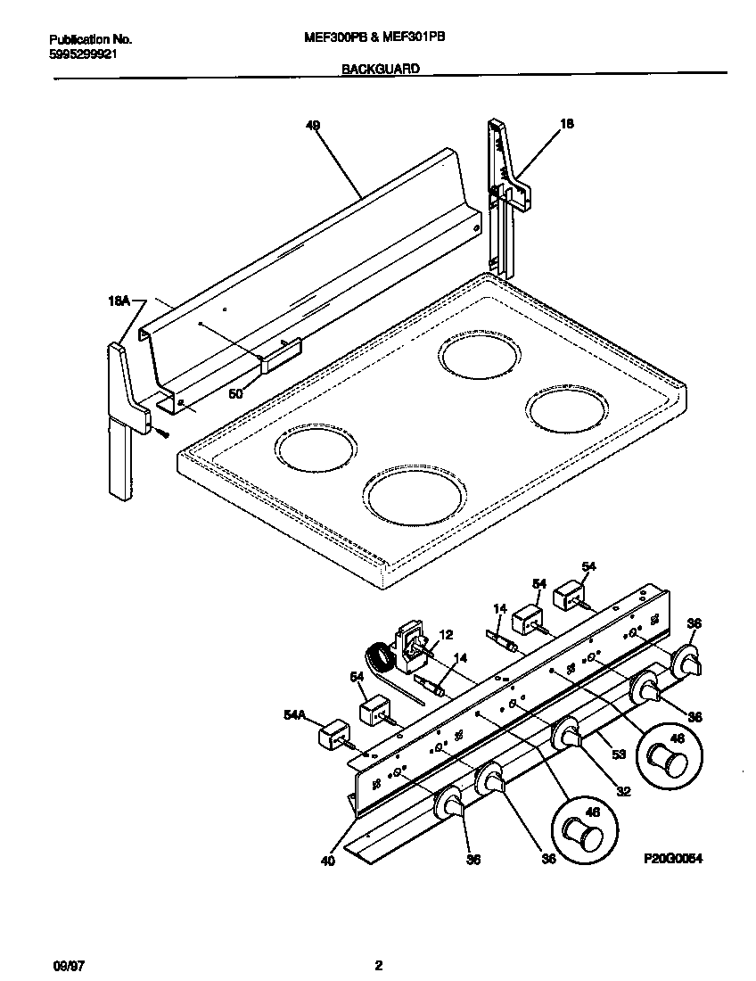 Universal/Multiflex (Frigidaire) MEF301PBWK backguard diagram