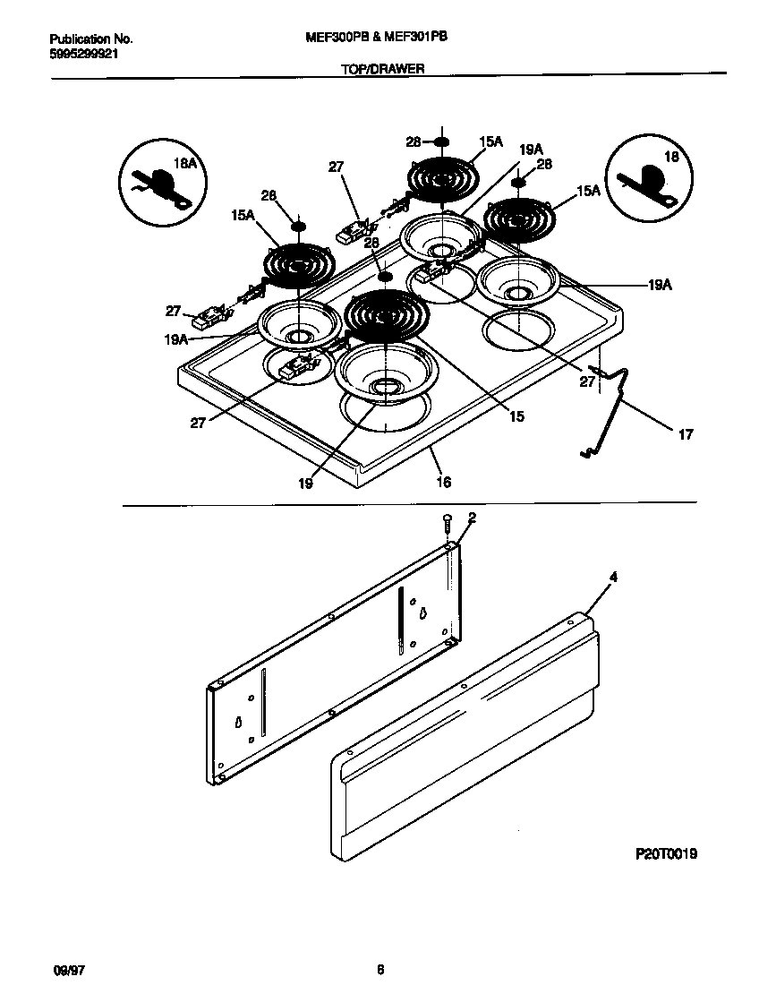 Universal/Multiflex (Frigidaire) MEF301PBWK top/drawer diagram