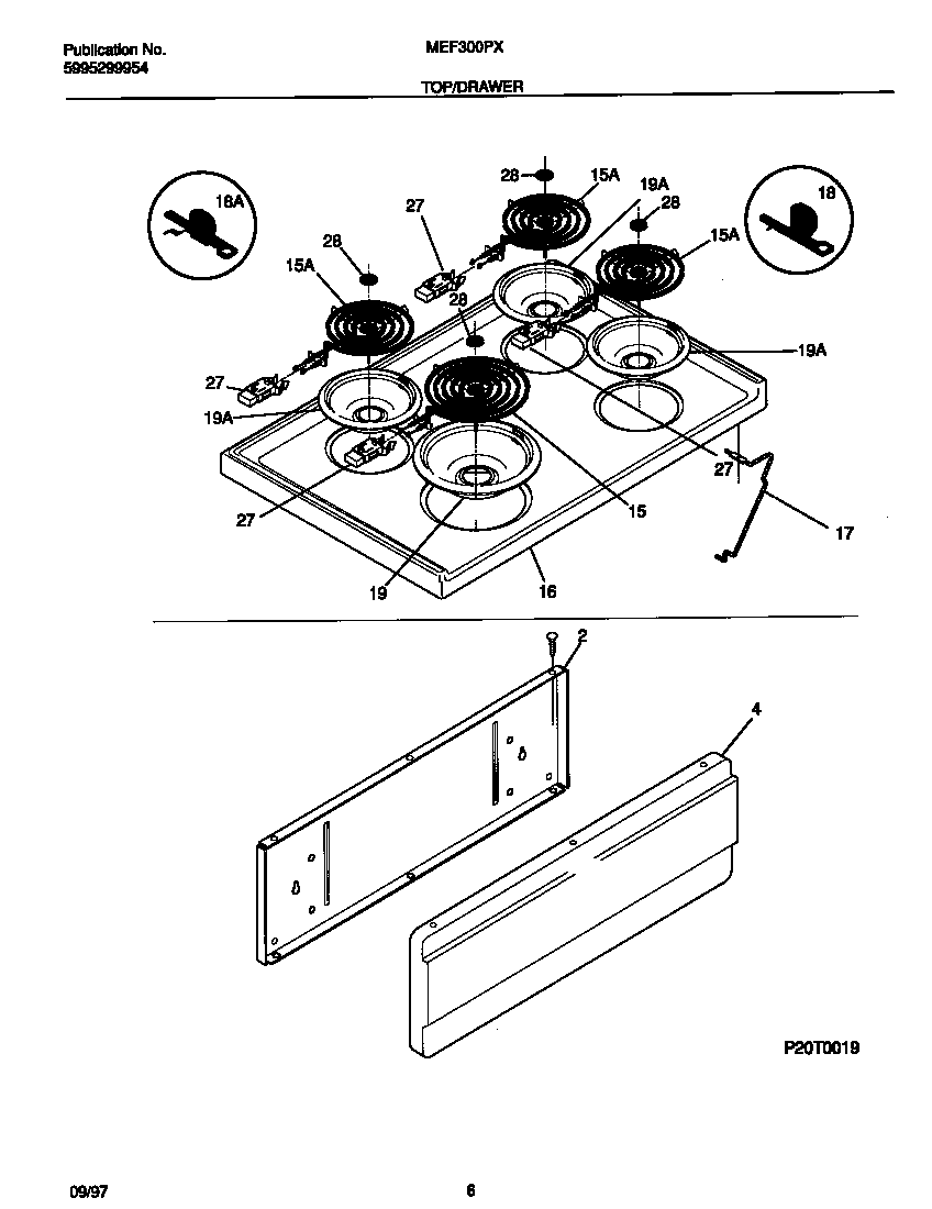 Universal/Multiflex (Frigidaire) MEF300PXWE top/drawer diagram